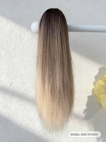 16 Inch Long Straight Ombre Black Brown To Burgundy Claw Clip Ponytail Hair Extension, Made Of Heat-Resistant Synthetic Fiber, Suitable For Women For Christmas, Halloween, Music Festivals, And Daily Use - Two-Tone - View 7