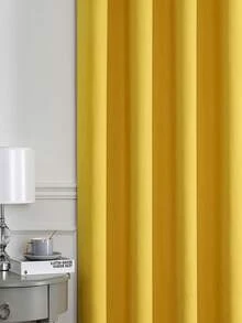 1pc Solid Color Polyester Curtain Panel, Blackout Curtain For Living Room, Bedroom, Darkens Room, Yellow - Yellow - View 5