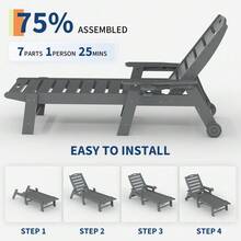 Sillones reclinables de HDPE, resistentes y resistentes, para exteriores, con 5 posiciones ajustables y portavasos, para piscina, jardín y patio. - Gris con ruedas - Ver 5