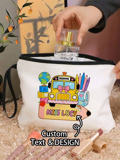 Personalisierte Make-up Tasche, Federmäppchen, personalisierte Kosmetiktasche für Lehrer und den täglichen Gebrauch, süßes Schulthema Organizer Geschenk für Abschluss oder Schulanfang, stilvolle personalisierte Namens-Aufbewahrungstasche, praktisches individuell gestaltbares Geschenk für Freunde und Kollegen, Alltag