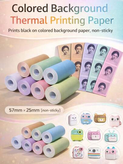 Bunte Mini-Druckerpapiere, Thermopapier 57 * 25mm für tintenlosen tragbaren Bluetooth-Drucker, Mini-Druckerpapier