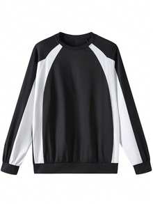 ZYNTH BALENO Camiseta de manga raglán con parches de moda para hombres, cuello redondo, manga larga, adecuada para gimnasio, correr, senderismo, color negro, primavera - Negro - Ver 6