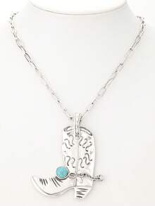 1件西部乡村风格仿珍珠CCB牛仔靴和绿松石吊坠项链 - 項鍊 - 查看 8