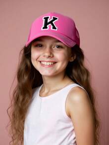 1pc 26 Alphabet Truck Cap, Fashionable Multifunctional Mesh Breathable Sun Hat, Suitable For Daily Life As A Gift - Hot Pink - View 3