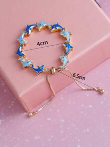 1 pieza Pulsera minimalista de doble capa con baño electrolítico con cuentas con diseños de manzana, seta, estrella, luna, galaxia, delfín, mariquita, flor, patito, pentagrama, diseño de moda único y accesorio versátil - Pequeño delfín - Ver 8