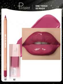 Pudaier 2pcs Valentine's Day Lip Gift Set: Includes Lip Liner Pencil And Lip Gloss, Suitable For All Skin Tones - 07+02 - View 1
