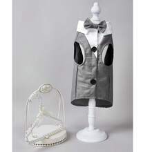 1pc Classic Pet Suit, Dog Tuxedo With Bow Tie, Summer Grey Dog Suit With Button Trim - Grey - View 1