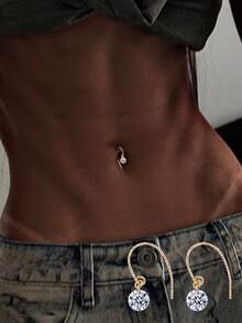 1pc S925 Sterling Silver 18K Gold Plated Water Drop Navel Ring, Inlaid With Cubic Zirconia, Lightweight & Hypoallergenic Navel Piercing Jewelry - Single Earring Accessories - View 1