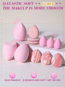 12PCS Makeup Tools Set Including:3PCS Makeup Sponges+3PCS Mini Makeup Sponges+6PCS Mini Air Cushion Powder Puffs - Multicolor - View 2