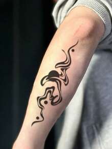 1pc Fashionable High-End Dark Chic Ink Smoke Stripe Temporary Tattoo, Waterproof Sweat-Proof Washable Lasting Fake Arm Tattoo, Can Last 2-3 Days - Black - View 3