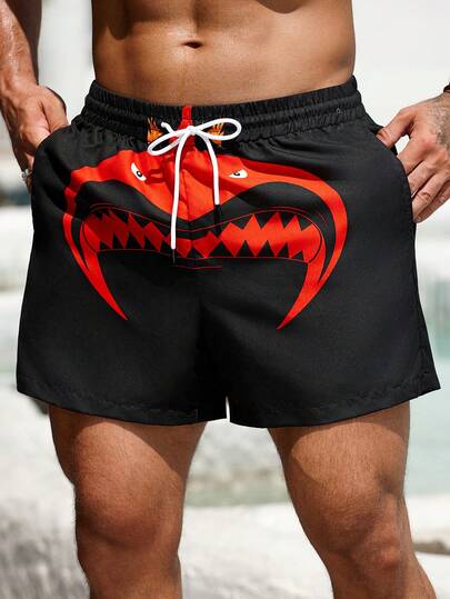 Men's Drawstring Printed Pocket Beach Shorts - Casual, Outdoor, Home, Beach, Sports Shorts For Summer