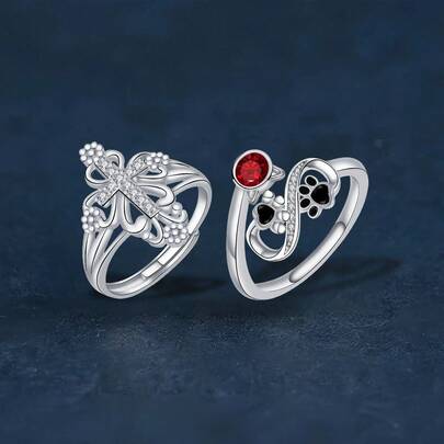 1 pieza Anillo de plata de ley 925 con símbolo del infinito ajustable, garra de gato con rhinestones, hipoalergénico, estilo vintage punk, regalo para mujer para boda, fiesta, Día de San Valentín, regalo para novio, Día de San Patricio