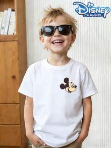Disney Mickey Mouse Pattern Summer T-Shirt, Suitable For Boys And Girls To Wear For Holiday Parties, Dinners, Outdoor Activities, Travel, And As A Gift For Children Visiting Disneyland. - trắng - Xem 1