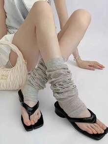 女士日式ins风舒适宽松小腿套，叠层腿套，学院风过膝腿套 - 彩色 - 查看 2