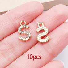 10/26 piezas Encantos de letras del alfabeto A-Z con rhinestones y cristales brillantes para DIY de pulseras, collares, aretes, gargantillas y manualidades - Dorado - Ver 20