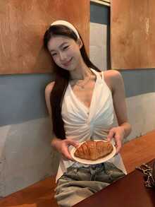 扭结蕾丝无袖吊带背心休闲款 - 白色 - 查看 5