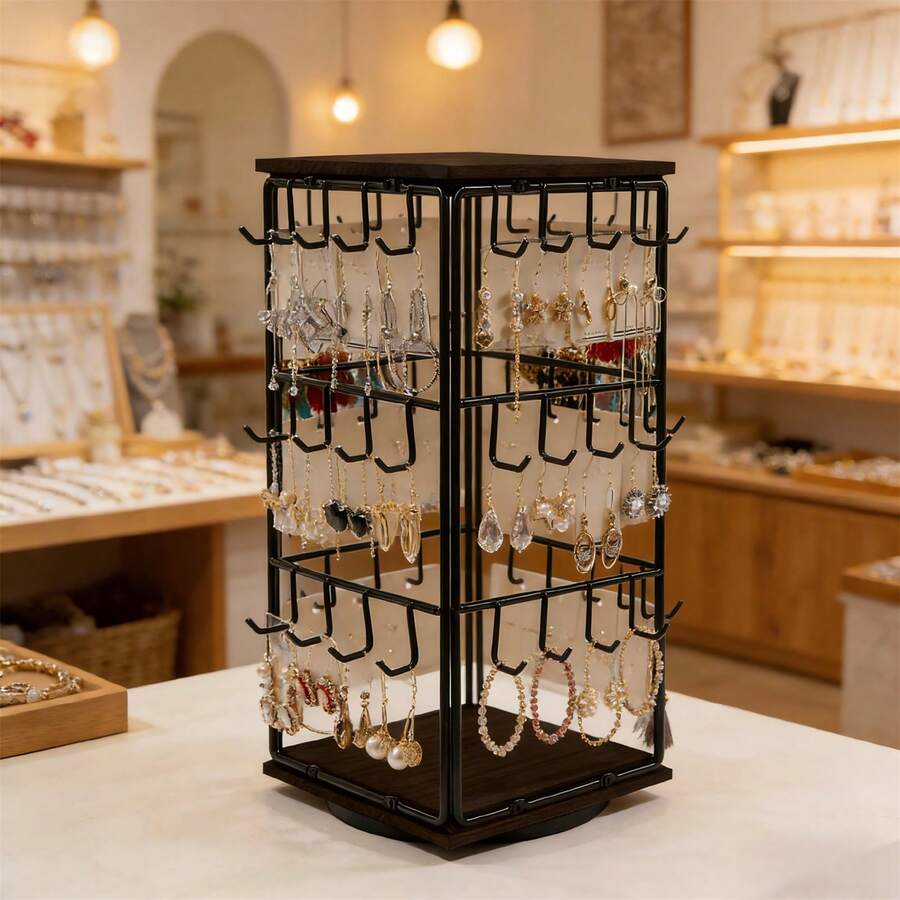360 Rotating Earring Display Stand – 48 Hooks Jewelry Rack For Earring ...