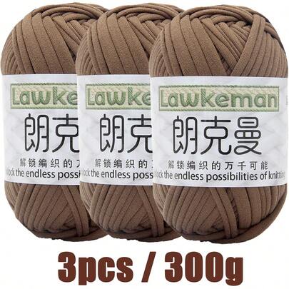 Lawkeman 3pcs/300g High Quality Polyester T-Shirt Yarn, Crochet & Knitting Yarn, Soft & Elastic Polyester Chunky Yarn, 30m/100g Per Roll - Ideal For DIY Projects, Slippers, Baskets, Fabric Strips Handmade Weaving DIY Bags, Toys, Shoes, Rugs, Storage Baskets