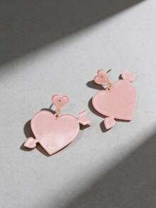 1对极简粉色心形耳钉，情人节甜美心形耳钉 - 粉紅色愛心 - 查看 7