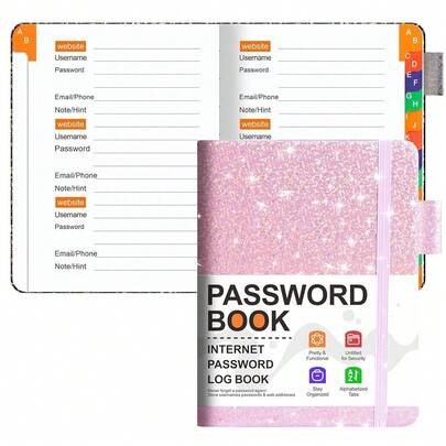 Passwort Buch, Adressbuch B6 mit Register a-z, B6 Passwortbuch mit Bunt Etiketten, 120 Seiten, Adressbücher Organizer für Websites, Benutzernamen und Passwörtern (rosa)