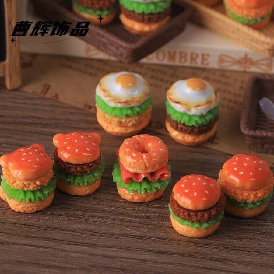 20个仿真迷你食物玩具，鸡蛋、牛肉、汉堡树脂DIY钥匙扣挂件，手工材料汽车装饰品 - 彩色 - 查看 1