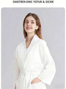 Bata de kimono de punto de gasa de algodón turco - Secado rápido - Suave, Bata de dama de honor [Bata desechable] - Blanco - Ver 13