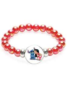 莉萝与史迪奇天使粉色裂纹水晶珠手链 - 可爱卡通人物弹力手链，适合女孩、儿童、青少年，是友谊手链、儿童生日派对礼物、日常上学装扮、节日礼物和派对配饰的理想之选。 - 彩色 - 查看 8