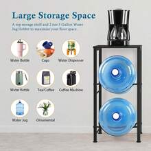 5 Gallon Water Bottle Holder Rack 2 Tier Water Jug Holder Stand With Storage Shelf, 2 Slots 5 Gal Water Cooler Jug Rack For Home, Office, Garage Organizer - 黑色 - 查看 4