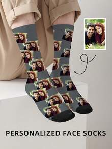 1 Pair Custom Face Socks, Custom Photo Sock, Custom Printed Socks, Personalized Funny Face Socks, Custom Picture Socks, Put Any Face On The Socks, Anniversary Gift,Dawg,Colorful,Cute,Adorable,Contracted,Funny,Custom,Unique,Customized,Personalized,Ideal Gifts For Him,Ideal Gifts For Her,Boyfriend,Girlfriend,Family,Friends,Grandparents,Her,Underwear & Sleepwear,Christmas Home Atmosphere,Anniversary Gift, Valentine Gift, Birthday Gift, Wedding Gift - Multicolor - View 2