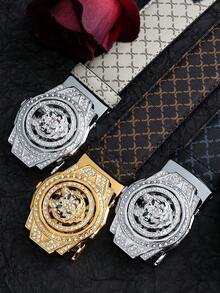 beaytar 1 chiếc thắt lưng da báo đính đá thời trang, khóa tự động, thắt lưng quần công sở thanh lịch với họa tiết chữ in, phù hợp với quần tây và quần jeans. - Nhiều màu - Xem 2