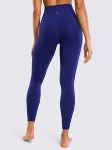 高腰柔软丝滑瑜伽紧身裤，女士休闲健身裤 - 藍色 - 查看 3