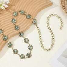 Hollow Out Bohemian Style Adjustable Metal Waist Chain, Fashion Women Waist Belt With Geometric Pattern Metal Decor, Suitable Party, Wedding, Spring/ Summer/Autumn/Winter Summer School Fall, Autumn, Halloween DMIP - 銀級 2 - 查看 9