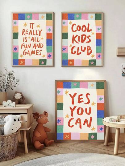 1pc Cuadros Canvas Wall Art - Baby Goods, Cool Kids Club Printable Colorful Stars Playroom Poster, Nursery Wall Decoration - Framed Nursery Wall Art Perfectly Suited For Playroom Decor Nursery Decor, Daycare Decor, Preschool Decor Boy's Room Decor Girl's Bedroom Decor Kids' Room Decor