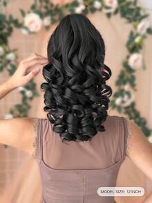 12 Inch Black Deep Wave Thermoplastic Fiber Synthetic Ponytail Hair Extension, Claw Design, Suitable For Women's Party And Daily Use - Black - View 3