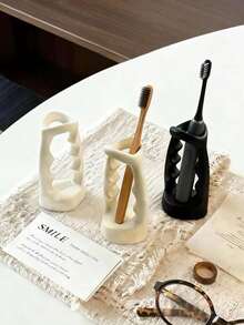 1pc Nordic Style Ins High-Quality Modern Minimalist Ceramic Toothbrush Holder, Bathroom Toothbrush Rack, Home Toothbrush & Toothpaste Organizer, Ins Bathroom Vanity Makeup Brush Holder - Multicolor - View 10