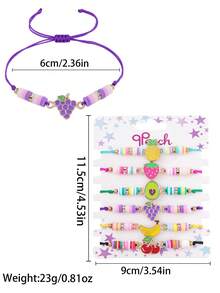 Bộ 6 mặt dây chuyền hình trái cây mùa hè: dưa hấu, anh đào, nho, dứa, làm bằng hợp kim kẽm, có thể điều chỉnh kích thước, dành cho bé gái. - Nhiều màu - Xem 2