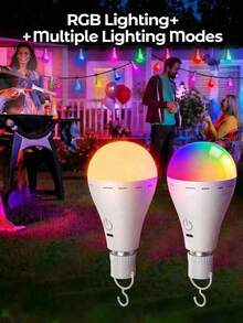 Teckwe LED Rechargeable Light Bulbs With Remote & Touch Dimmable, Battery Operated Small Light Bulb For Lamps, RGB 12 Colors For Party Room Decor, USB Battery Backup Light Bulb, Emergency Power Failure Device - White - View 3