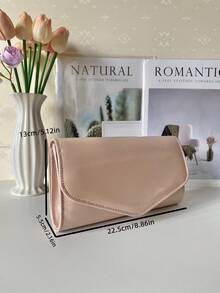 2025 New Fashion Silver Metal Evening Bag, Women's PU Leather Shiny Mirror Flap Clutch, Elegant Party Shoulder Bag With Chain Wallet - Baby Pink - View 6