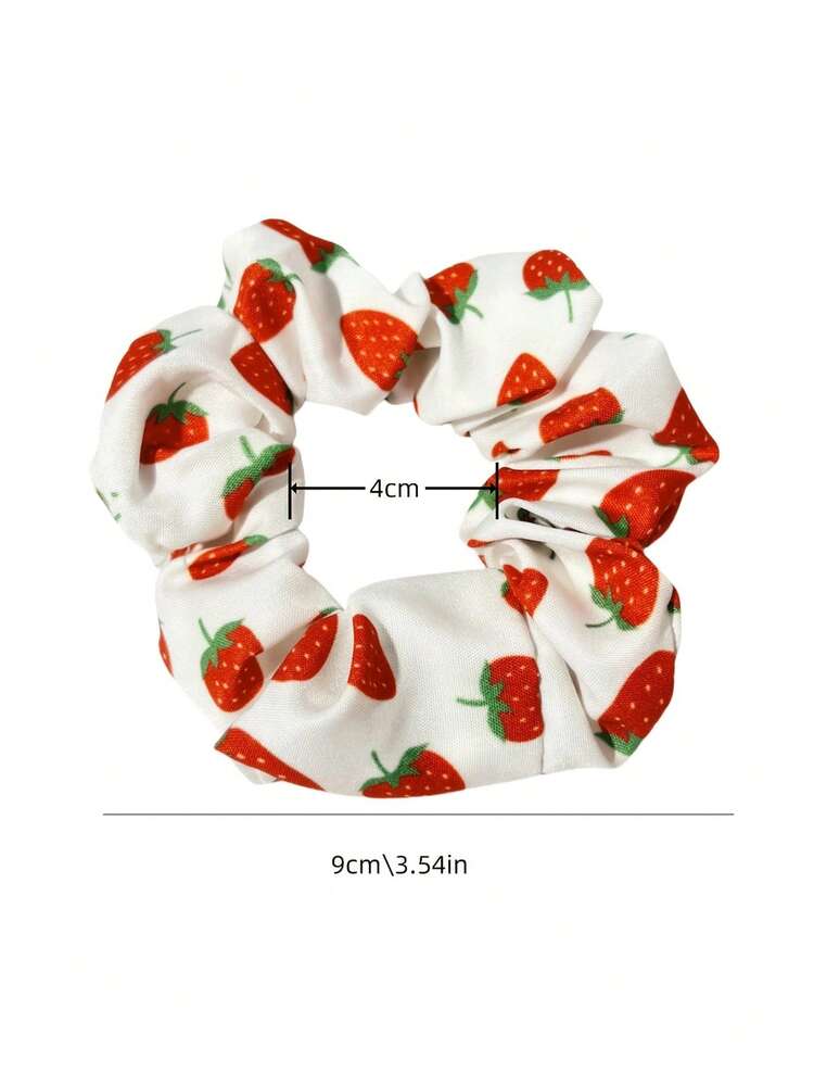 2pcs Strawberry & Cherry Multicolor Hair Scrunchies Set - Suitable For Daily Wear And Styling, Girly Hair Accessories, Bun Holder - Multicolor - View 6