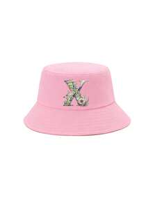 1顶女童粉色花卉字母图案渔夫帽，26个字母个性化时尚款，复古优雅轻便防晒，适合生日、节日、返校、四季休闲、户外、日常佩戴 - 粉色 - 查看 37