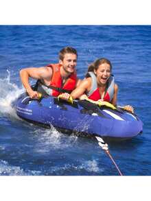 Towable Tube For Boating, 340 Lbs, 1-2 Riders Inflatable Boat Tubes And Towables, 51.8" Round Water Sport Towable Tube For Boat To Pull, Full Nylon Cover, EVA Grab Handles And Speed Safety Valve - Blue - View 1