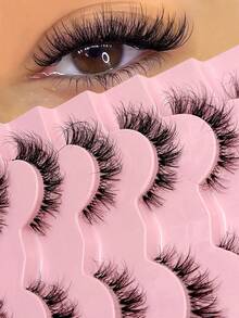 Asiteo 7对装 透明带假睫毛 仿貂毛猫眼假睫毛 自然蓬松卷翘 浓密假睫毛 旅行必备化妆工具 - 濃密款 - 查看 2