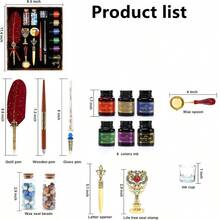 Quill Pen Ink Set, Calligraphy Glass Dip Pen And Wax Seal Set, Without Gift Box, Perfect Gift For Calligraphy Artists, Smooth Writing Experience, Mixed Color, Ambidextrous, Click-Off Cap, Rectangle Body, MIKITOOL - 書寫墨水筆套裝 A - 查看 3