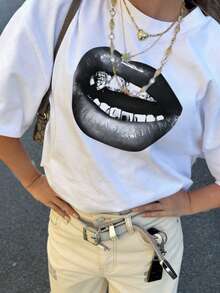 1pc Girls Casual Letter Print Round Neck Short Sleeve T-Shirt, Simple English Typography Design To Inspire Imagination And Self-Expression, Summer Student Wear - White - View 1