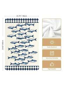 2pcs Fish Pattern Kitchen Towel & Dishcloth, Ocean Style, Quick Drying, Super Soft Microfiber Material, Rectangular 40*60CM Digital Printing, Suitable For Home Kitchen Decor, Outdoor Party Decoration - Multicolor - View 5