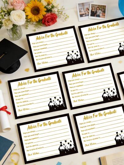 12pcs 2026 Graduation Black & Gold Advice For The Graduate Cards, Graduation Blessing Message Cards, Graduation Ceremony Party Game Props, Student Graduation Memento Cards, Graduation Party Decorations