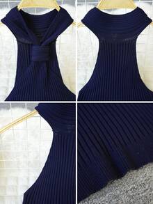 新款露背无肩带紧身针织迷你连衣裙，收腰修身短裙，性感风格，春夏款 - 寶藍色 - 查看 10