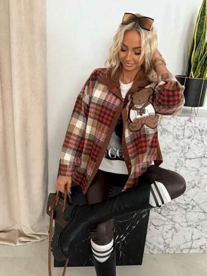 Chemise en flanelle, fermeture à boutons devant avec poche, convient pour les vacances, le port quotidien, la maison, le bureau, le thé, le brunch, l'aéroport