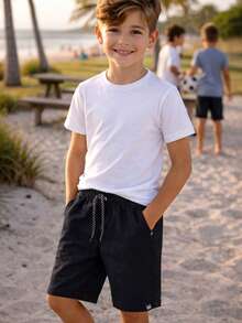 Boys' Bermuda Shorts In Lightweight And Comfortable Linen And Cotton - Black - View 2