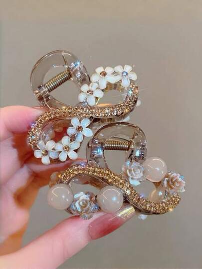 2个水钻花朵发夹，中号，适合女孩日常佩戴